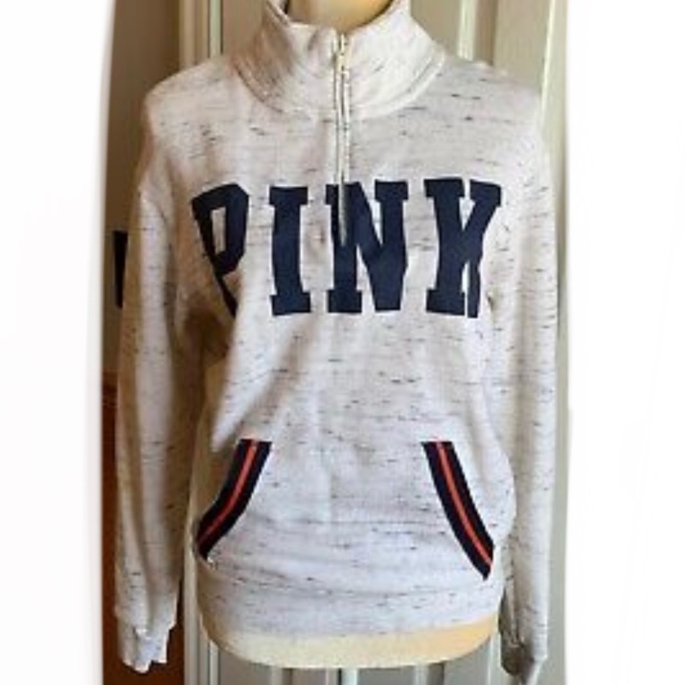 Victoria's Secret Size XS~Pink~ Womens Ivory Heather 1/4 Zip Pullover Sweatshirt